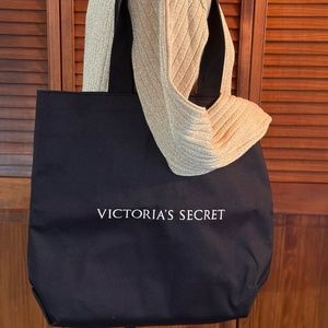 Victoria Secret Embroidered Canvas Tote Bag Black